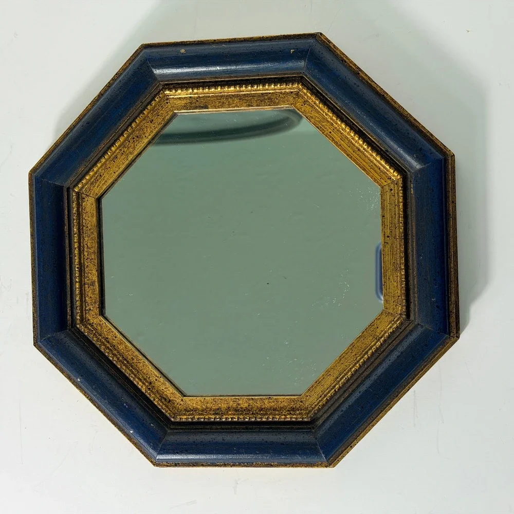 Vintage Fleck Bros Octagon Blue Gold Wall Mirror 9.5